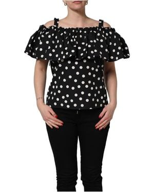 Dolce & Gabbana Black White Polka Dot Off Shoulder Top