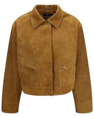 7FOR Beige Suede Leather Coat - Brown