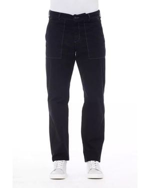 Alpha Studio Chic Cotton Trousers With Contrast Stitching - Blue
