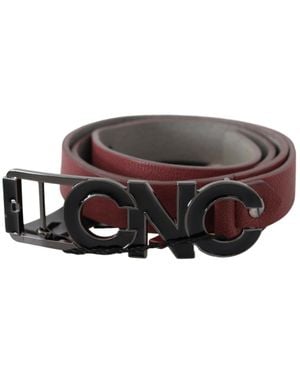 CoSTUME NATIONAL Maroon Skinny Leather Logo Fashion Belt - Black