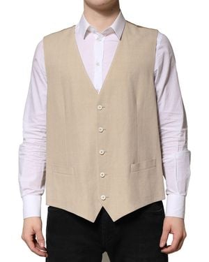 Dolce & Gabbana Linen Dress Formal Waistcoat Vest - Natural