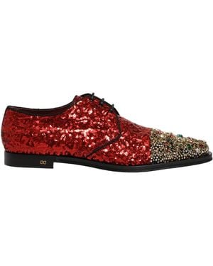 Dolce & Gabbana Red Sequin Embellished Men Derby Dress Shoes