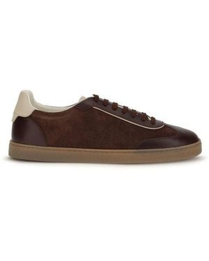 Brunello Cucinelli Bordeaux Calf Leather Bos Taurus Low Top Sneakers - Brown