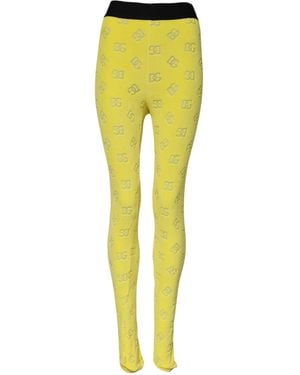 Dolce & Gabbana Yellow Logo Slim Fit Leggings Trousers