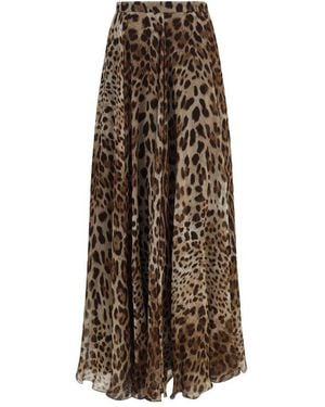 Dolce & Gabbana Beige Silk Long Skirt - Brown