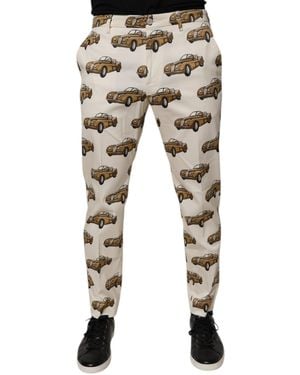 Dolce & Gabbana Off White Cars Cotton Skinny Men Denim Jeans - Multicolour