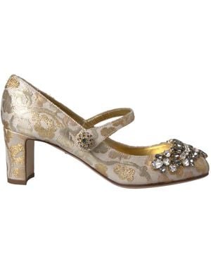 Dolce & Gabbana Jacquard Crystal Mary Janes Pumps Shoes - Metallic