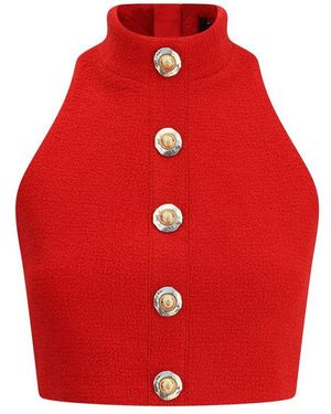 Balmain Bouclé Wool Crop Top - Red