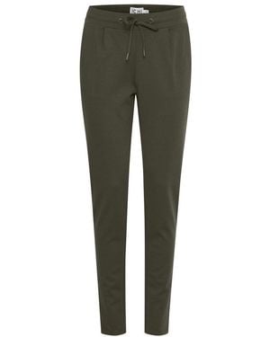 Ichi Green Polyester Casual Trousers