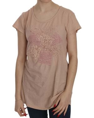 Pink Memories Pink Cream Lace Short Sleeve Shirt Top Cotton Blouse - Multicolor