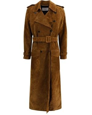 Saint Laurent Suede Trench Coat - Brown