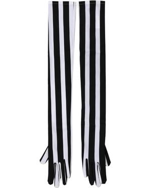 Dolce & Gabbana Black White Stripes Nylon Elbow Length Gloves