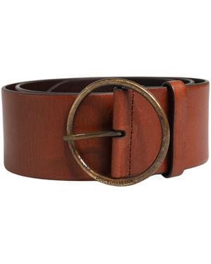 Dolce & Gabbana Men Brown Leather Wide Waist Metal Round Buckle Belt