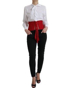 Dolce & Gabbana Red Silk Belt Waist Lace Up Strap Corset