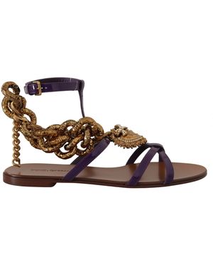 Dolce & Gabbana Heart Chain Gladiator Flats - Black