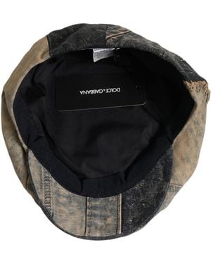 Dolce & Gabbana Brown Cotton Denim Newsboy Capello Cabbie Hat - Black