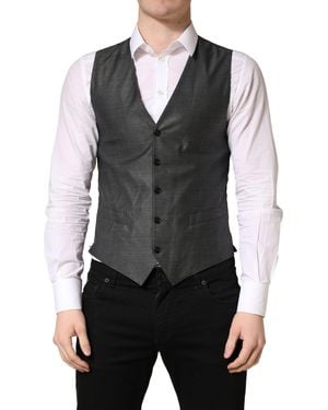 Dolce & Gabbana Dark Grey Wool Dress Formal Waistcoat Vest - Black