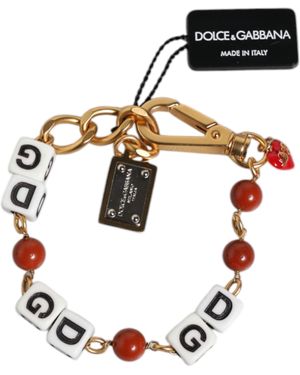 Dolce & Gabbana Tone Brass Chain Dg Logo Dice Bracelet - White