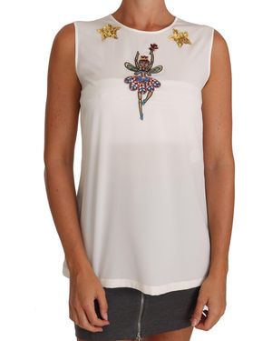 Dolce & Gabbana Silk Embellished Crystal Sequin Fairy Top - White
