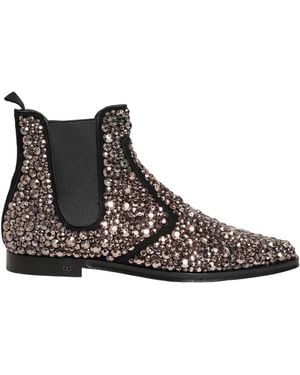 Dolce & Gabbana Silver Embellished Chelsea Ankle Boots Shoes - Brown