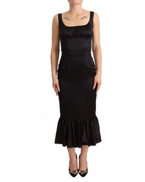 Dolce & Gabbana Elegant Silk Midi Sheath Dres - Black