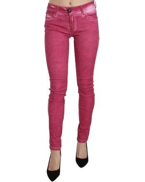 Plein Sud Velvet Mid Waist Skinny Trouser Trousers - Red