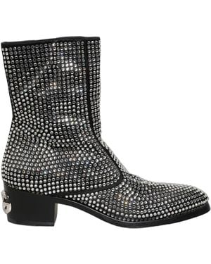 Dolce & Gabbana Black Crystal Embellished Ankle Boots Shoes