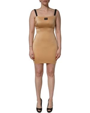 Dolce & Gabbana Brown Nylon Blend Cady Sleeveless Mini Dress - Natural