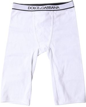 Dolce & Gabbana White Logo Cotton Cropped Tights Underwear - Blue