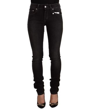 Gianfranco Ferré Gf Ferre Washed Mid Waist Cotton Skinny Slim Fit Jeans - Black