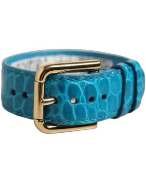 Dolce & Gabbana Blue Embossed Leather Gold Buckle Belt Strap Bracelet