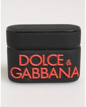 Dolce & Gabbana Black Orange Rubber Logo Embossed Accessory Airpods Case