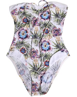 John Galliano White Floral Print Strapless One
