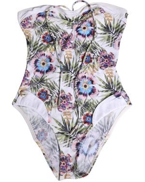 John Galliano White Floral Print Strapless One