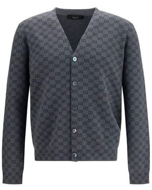 Gucci Gray Wool Oves Aries Cardigan - Blue
