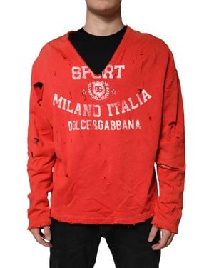 Dolce & Gabbana Red Distressed Cotton V