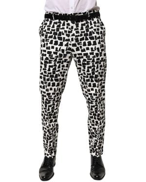 Dolce & Gabbana Black White Abstract Print Cotton Blend Pants