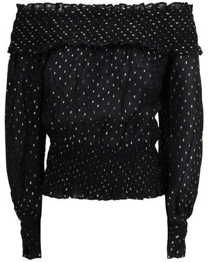 Self-Portrait Off-The-Shoulder Chiffon Top - Black