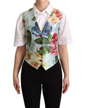 Dolce & Gabbana Elegant Floral Print Silk Waistcoat - Blue