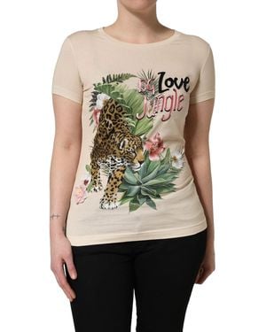 Dolce & Gabbana Beige Jungle Print Cotton Round Neck T - Natural