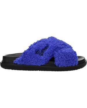 Marni Faux Fur Cross Strap Sandal - Blue