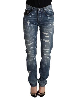 Dolce & Gabbana Distressed Denim Boyfriend Skinny Jeans - Blue