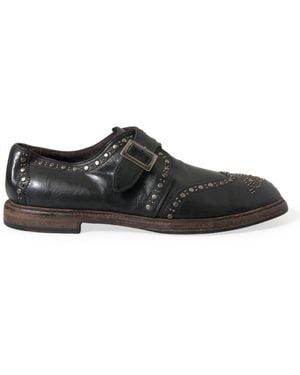 Dolce & Gabbana Elegant Calfskin Leather Monk Straps - Black