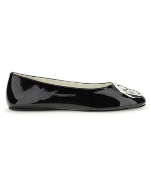 Tory Burch Black Calf Leather Bos Taurus Ballet Flats