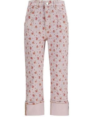 Ganni Multicolour Cotton Cropped Trousers - Pink