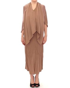 Lamberto Petri Draped Silk Sheath Shift Coctail Dress - Brown