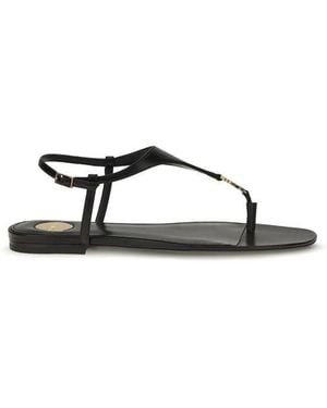 Saint Laurent Black Calf Leather Bos Taurus Flat Sandals - Multicolor