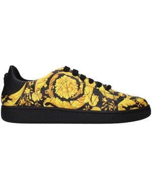Versace Black Leather Chunky Trainers - Yellow