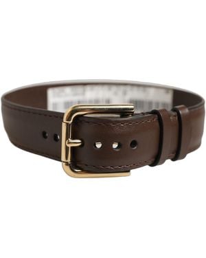 Dolce & Gabbana Brown Calfskin Leather Gold Buckle Belt Strap Bracelet