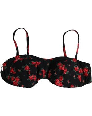 Dolce & Gabbana Floral Print Underwire Beachwear Bikini Top Nylon Elastane - Black